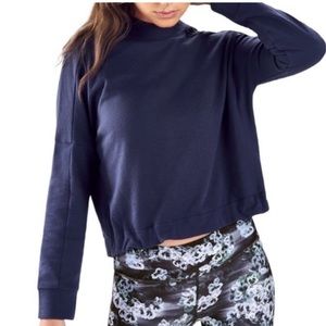 Fabletics Selena Terry High-Low Pullover NWT Navy Blue Workout Athleisure